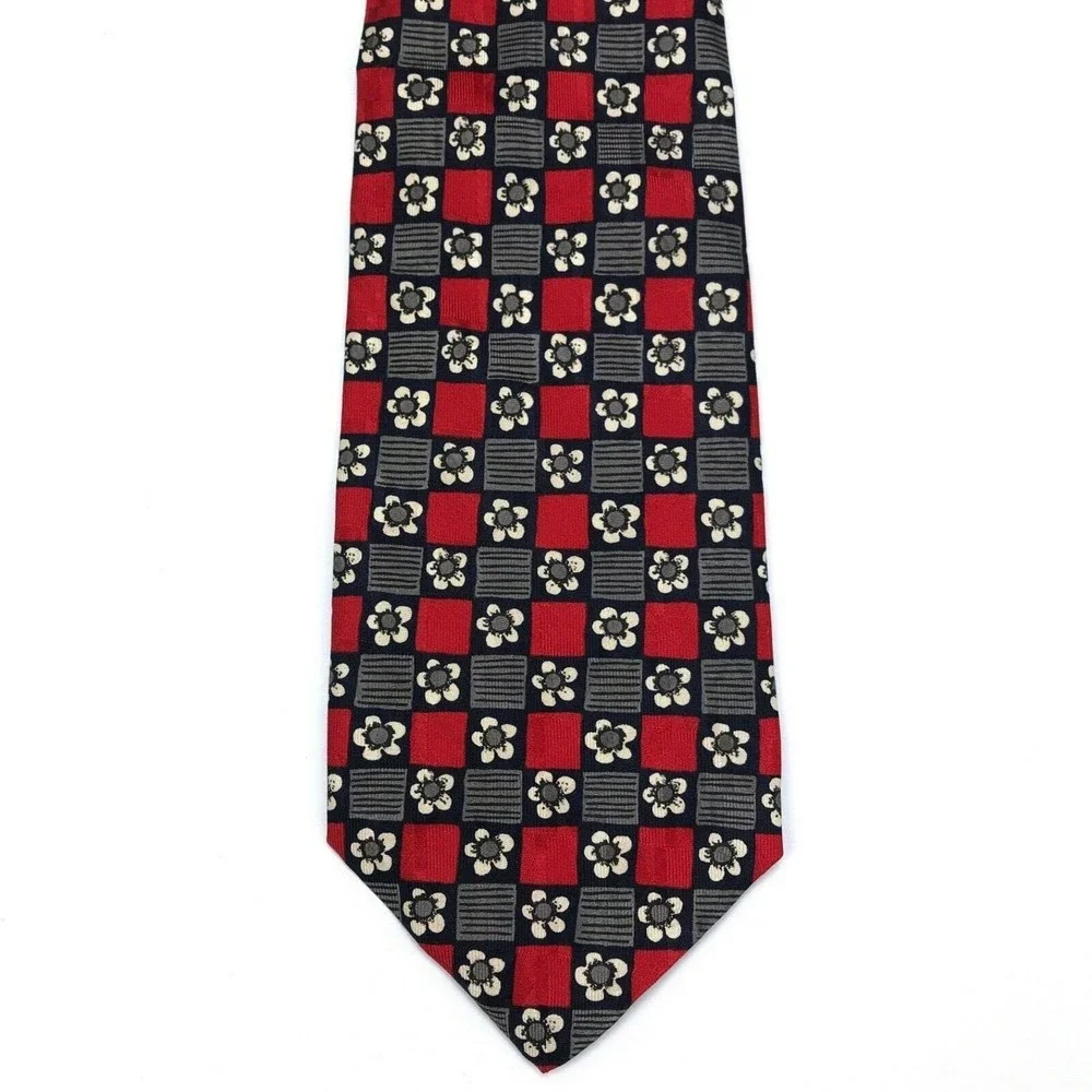 Robert Talbott Studio Nordstrom Silk Hand-sewn Red Navy Beige Floral Necktie 57